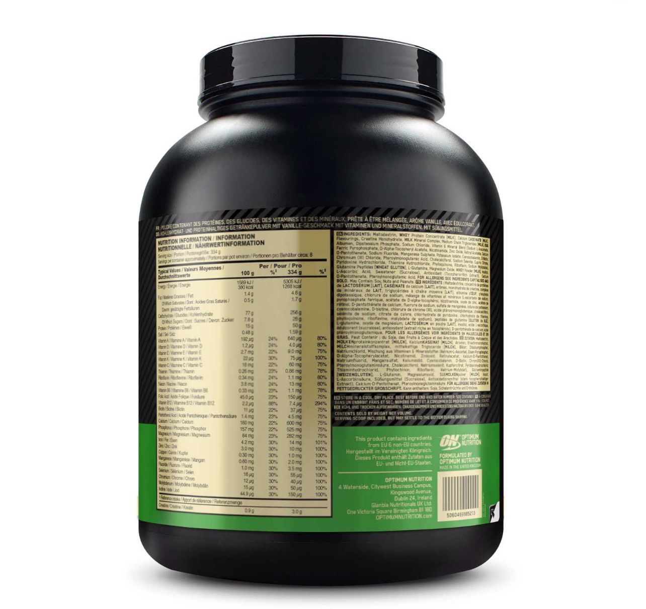 Proteína de suero de leche Optimum Nutrition Serious Mass en polvo para aumentar la masa muscular con creatina, glutamina y vitaminas. Sabor a galletas y crema. 2.7 kg. 8 porciones + batidor.