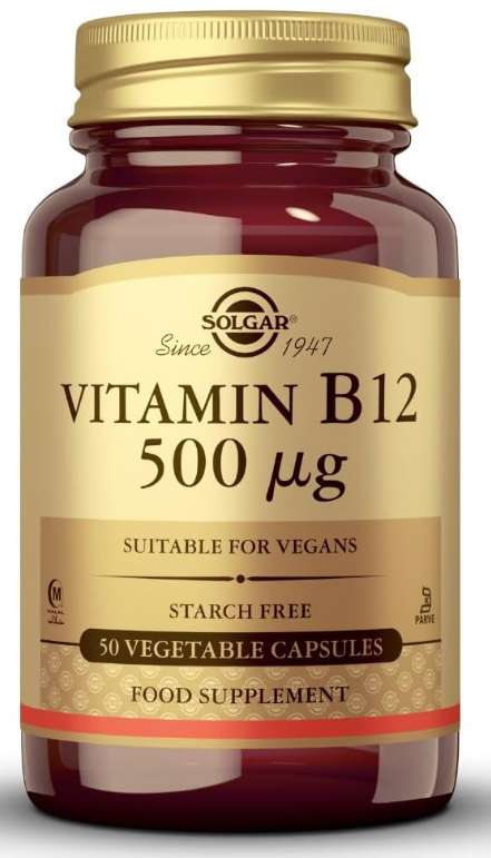 Cápsulas vegetales Solgar Vitamina B12 500 µg – Envase de 50 cápsulas