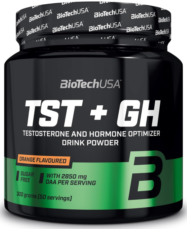 BioTechUSA TST + GH | Bebida en polvo para aumentar la testosterona y las hormonas | 2850 mg de DAA | Aminoácidos, vitaminas y minerales | Sin azúcar, lactosa ni gluten | 300 g | Naranja