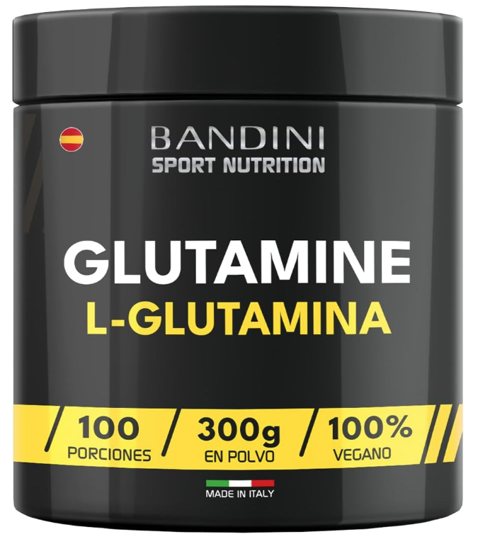 L-glutamina pura en polvo Bandini®, altamente dosificada y sin sabor, aminoácido para entrenamiento intensivo, glutamina vegana de fermentación de maíz, 300 g, 100 raciones