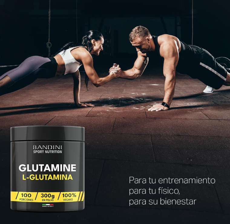 L-glutamina pura en polvo Bandini®, altamente dosificada y sin sabor, aminoácido para entrenamiento intensivo, glutamina vegana de fermentación de maíz, 300 g, 100 raciones