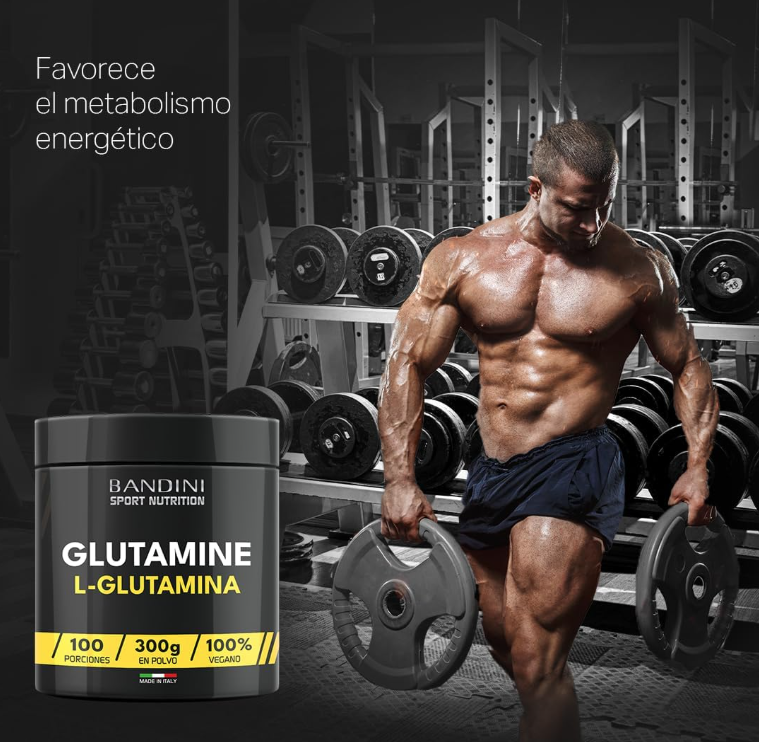 L-glutamina pura en polvo Bandini®, altamente dosificada y sin sabor, aminoácido para entrenamiento intensivo, glutamina vegana de fermentación de maíz, 300 g, 100 raciones