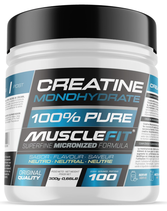 MuscleFit Pack 2 Monohidrato de Creatina Micronizada | Sin sabor 300 g | Sello de Calidad Garantizada | Dosis diaria de 3 g