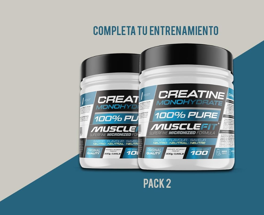 MuscleFit Pack 2 Monohidrato de Creatina Micronizada | Sin sabor 300 g | Sello de Calidad Garantizada | Dosis diaria de 3 g