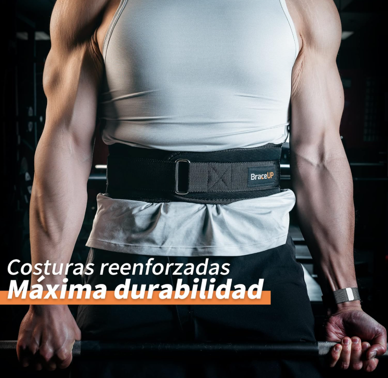 BraceUP Cinturón Lumbar Gimnasio 10 cm – Soporte para Levantamiento de Pesas, Crossfit y Entrenamiento, Ajustable para Hombre y Mujer