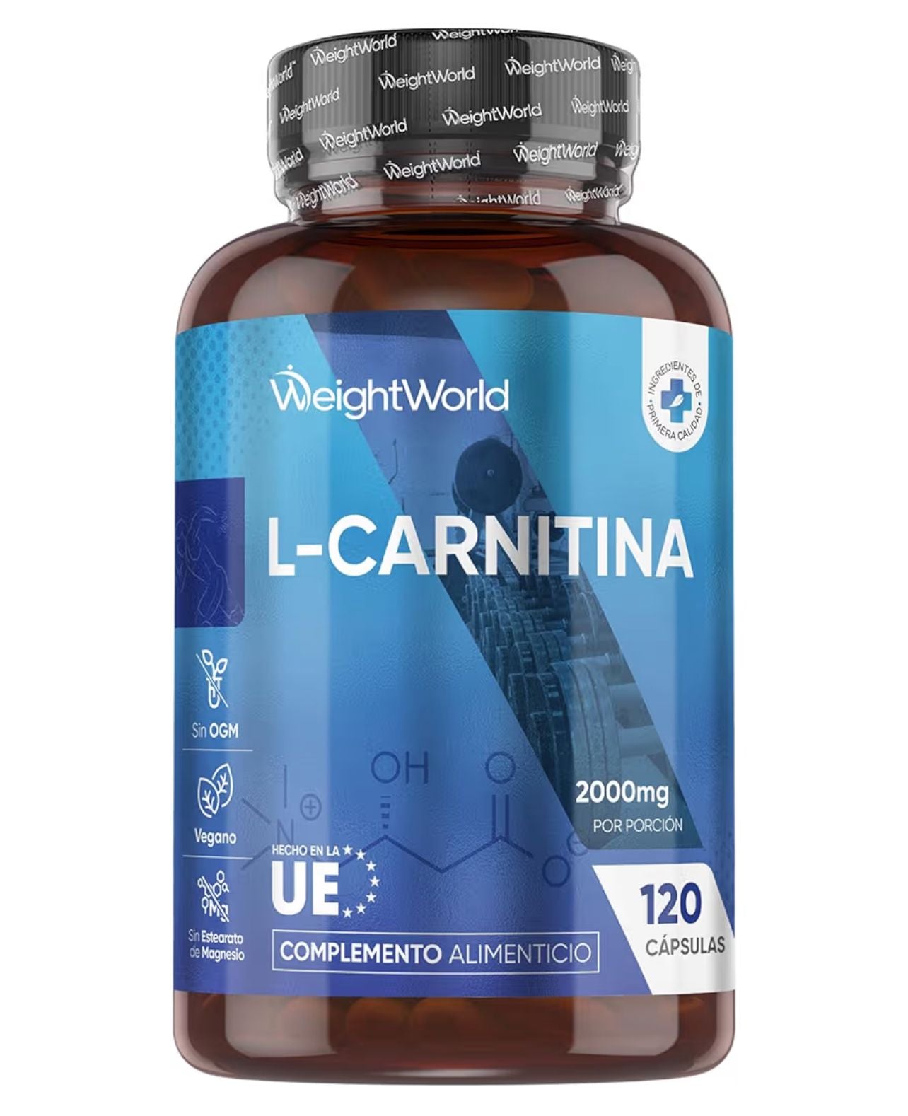 L-Carnitina 2000 mg 120 cápsulas: suplemento natural pre-entrenamiento, ideal para hombres y mujeres, vegano, sin gluten, sin lactosa y sin azúcar (suministro para 40 días)