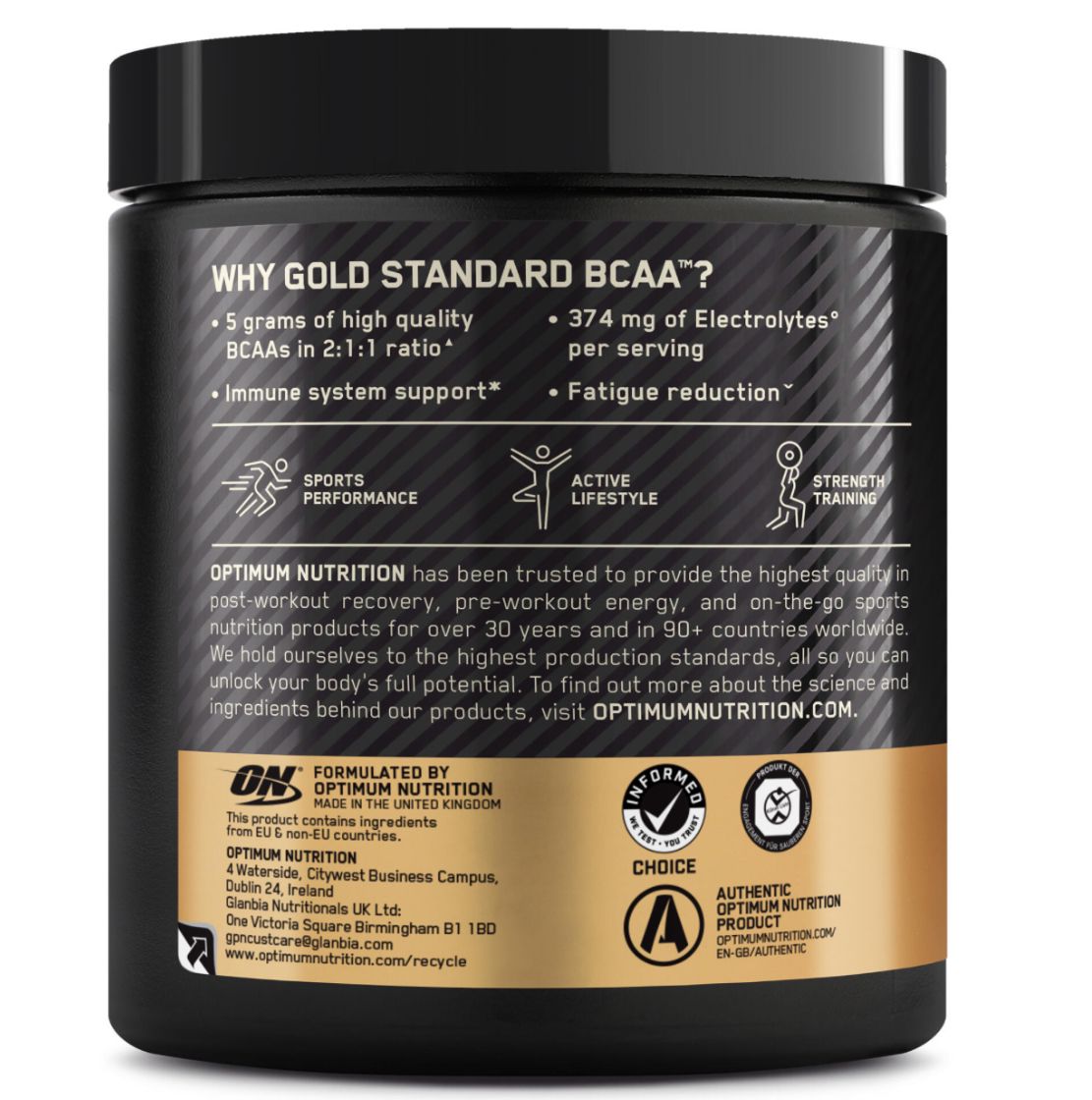 Polvo de BCAA Gold Standard de Optimum Nutrition, sabor frambuesa y granada, 266 g, 28 porciones