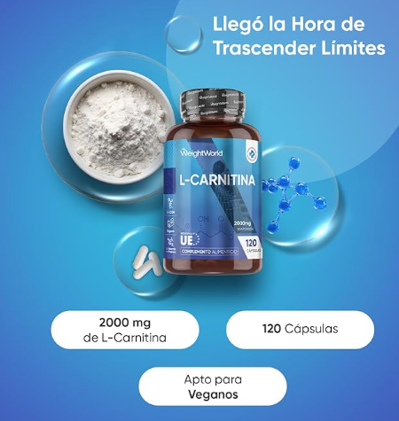 L-Carnitina 2000 mg 120 cápsulas: suplemento natural pre-entrenamiento, ideal para hombres y mujeres, vegano, sin gluten, sin lactosa y sin azúcar (suministro para 40 días)