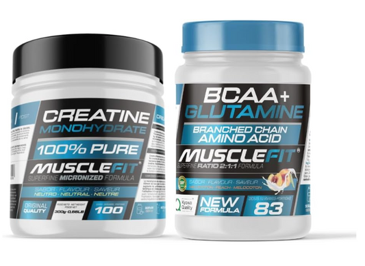Muscle Fit - Pack Glutamina + BCAAs 500g Sabor Melocotón + Creatina Monohidrato 300g