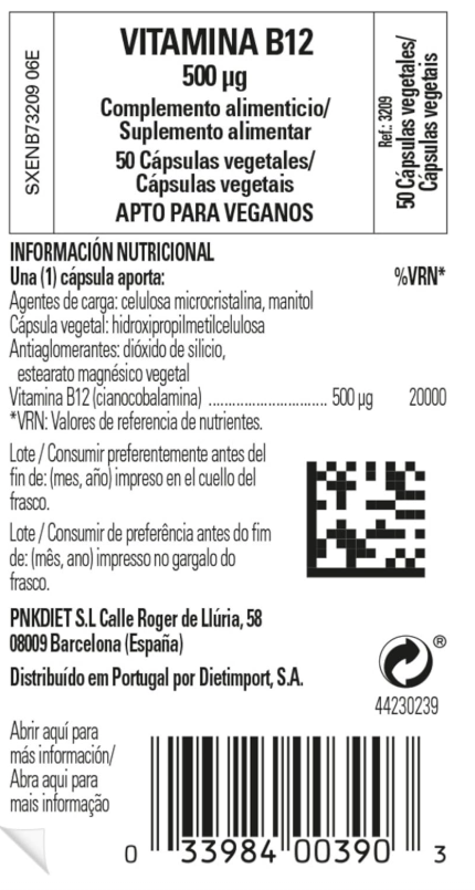 Cápsulas vegetales Solgar Vitamina B12 500 µg – Envase de 50 cápsulas