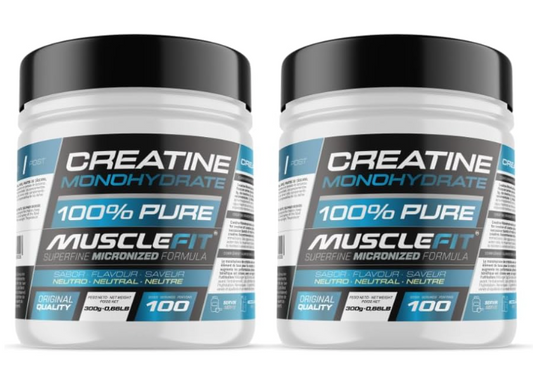 MuscleFit Pack 2 Monohidrato de Creatina Micronizada | Sin sabor 300 g | Sello de Calidad Garantizada | Dosis diaria de 3 g