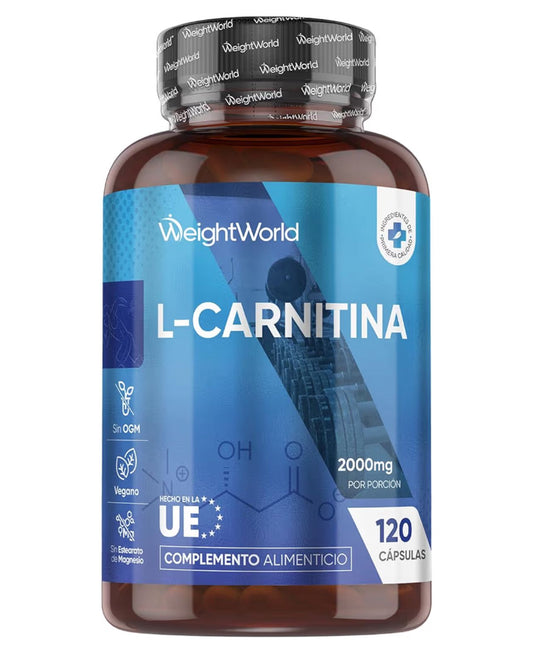 L-Carnitina 2000 mg 120 cápsulas: suplemento natural pre-entrenamiento, ideal para hombres y mujeres, vegano, sin gluten, sin lactosa y sin azúcar (suministro para 40 días)