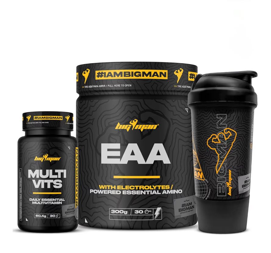 BigMan Aminoácidos EAA + Electrolitos 300 g + MULTIVITS 30 cápsulas + Shaker (Cola)
